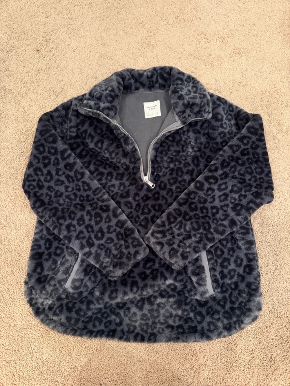 Abercrombie Women’s Faux-Fur Leopard Print Half-Zip Pullover Jacket - Black